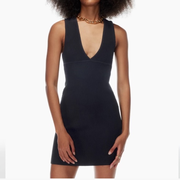 Aritzia Babaton Ribbed deep V neck mini dress - Picture 2 of 2